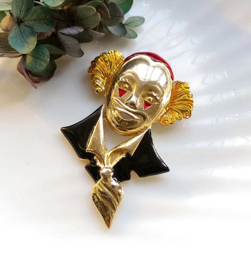 人物主题 绅士 小丑 面具 别针。西洋古董饰品 - 徽章/别针 - 其他金属 金色