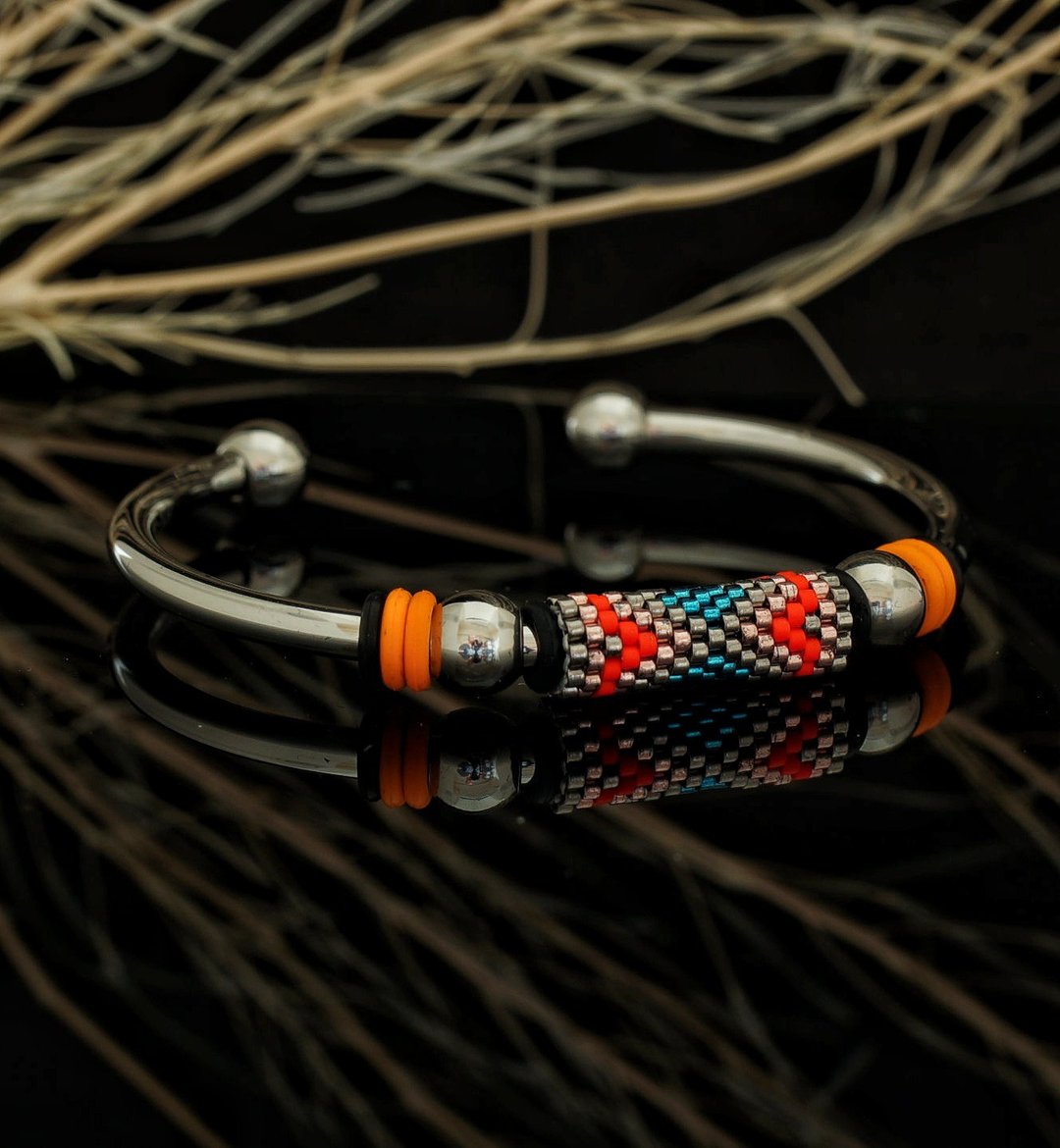 Peyote Stitch Bracelet-21 手织 4mm不锈钢日本 Aiko 玻璃珠手镯 - 手链/手环 - 不锈钢 
