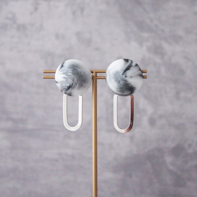 marble - 耳环/耳夹 - 压克力 灰色