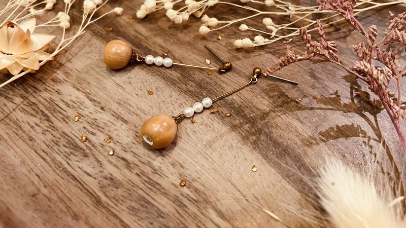 秋天慢步/耳环/天然种子/珍珠 - 耳环/耳夹 - 植物．花 橘色