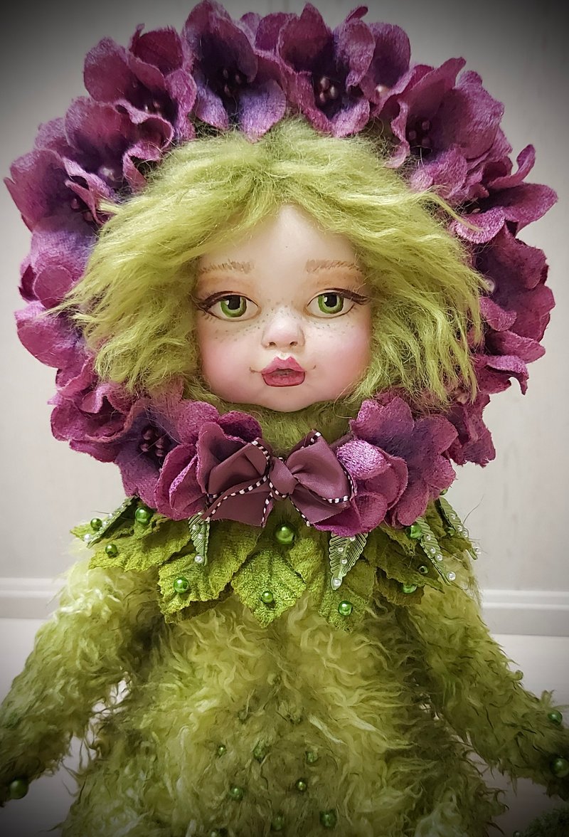 有存货 花娃娃。OOAK泰迪娃娃.艺术家毛绒玩具 毛绒玩具 - 玩偶/公仔 - 聚酯纤维 绿色