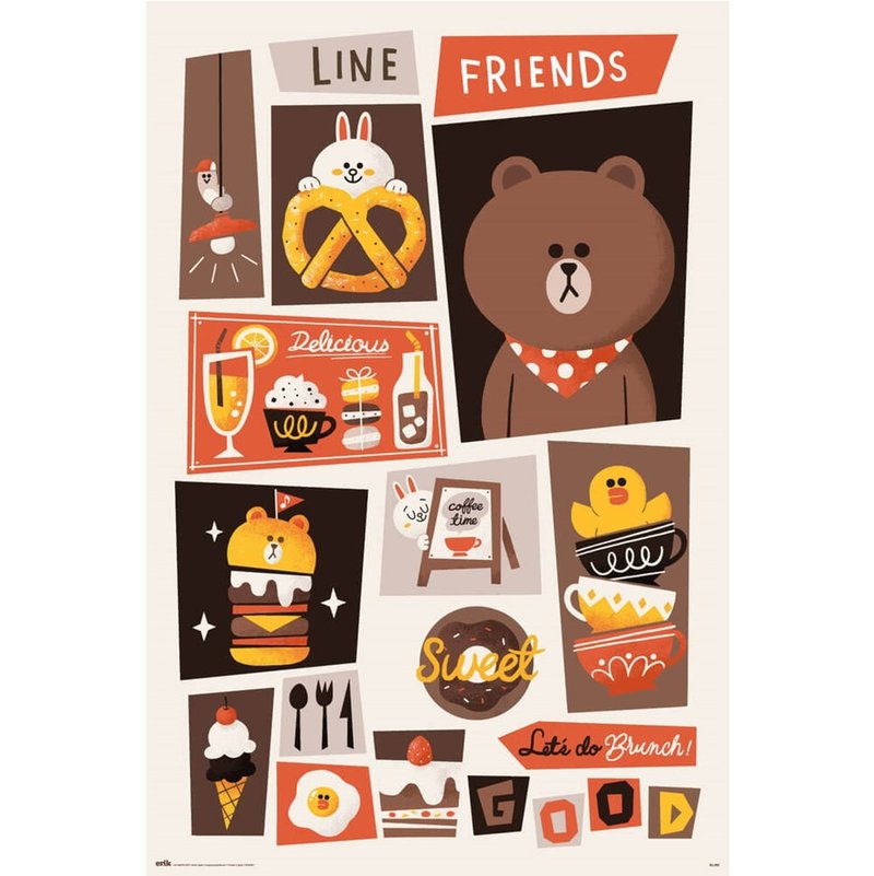【LINE FRIENDS】 LET S DO BRUNCH 进口海报 /熊大/兔兔/莎莉 - 海报/装饰画/版画 - 纸 多色