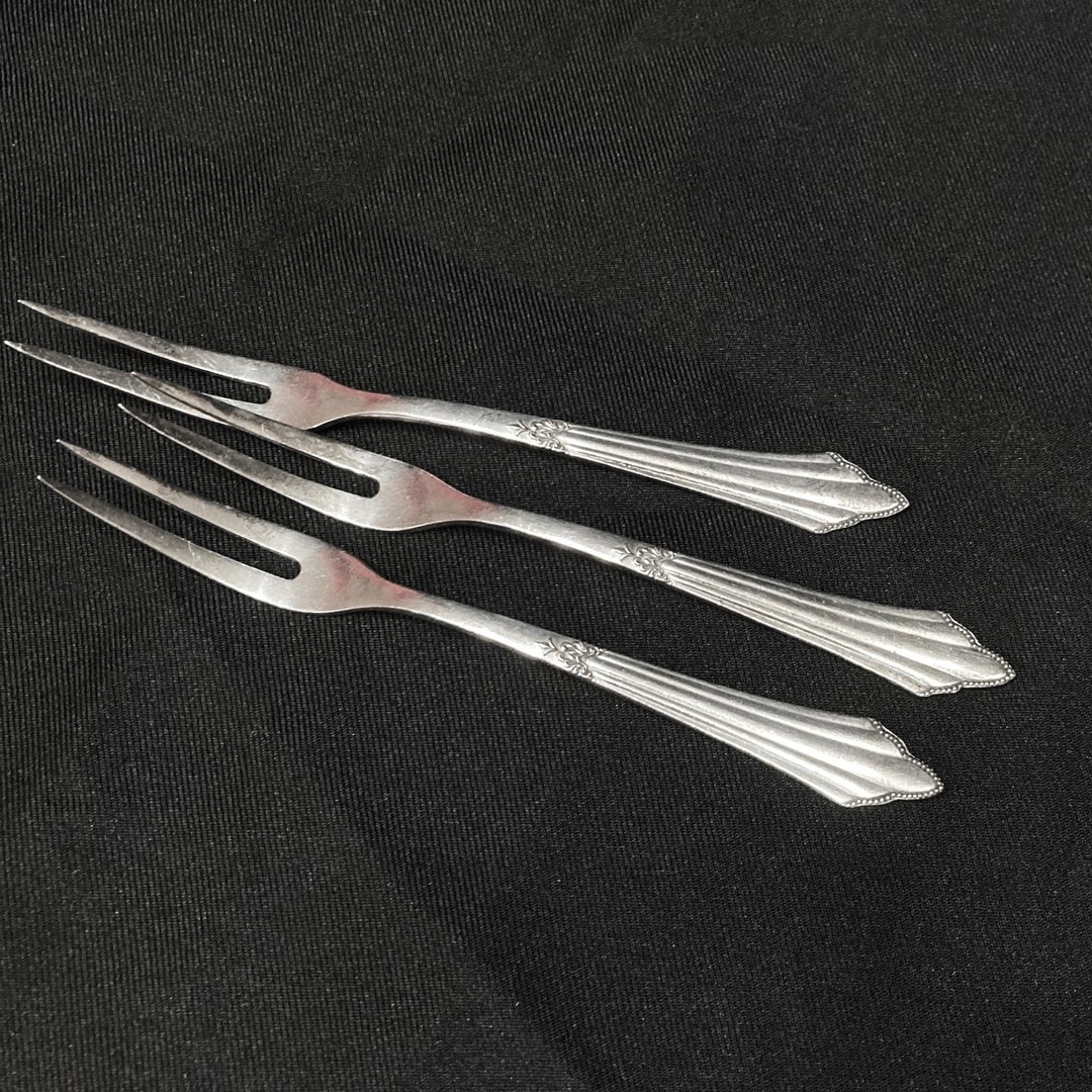德国 WMF 90-9 银 两尖式 雕花 叉子 古董餐具 vintage 复古 - 餐刀/叉/匙组合 - 其他金属 银色