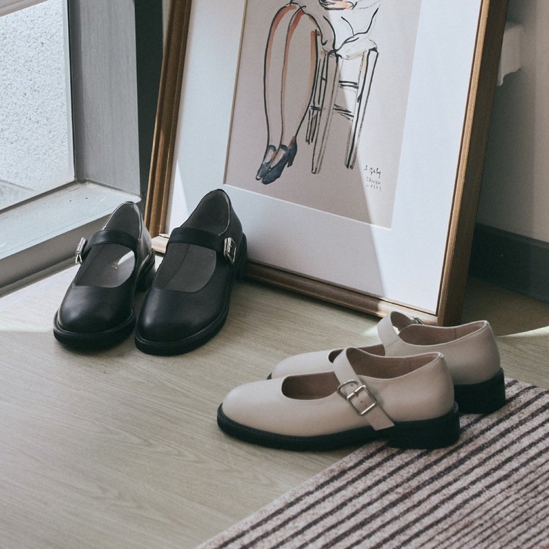 全真皮宽带圆头厚底玛莉珍鞋 - 玛莉珍鞋 - 真皮 多色