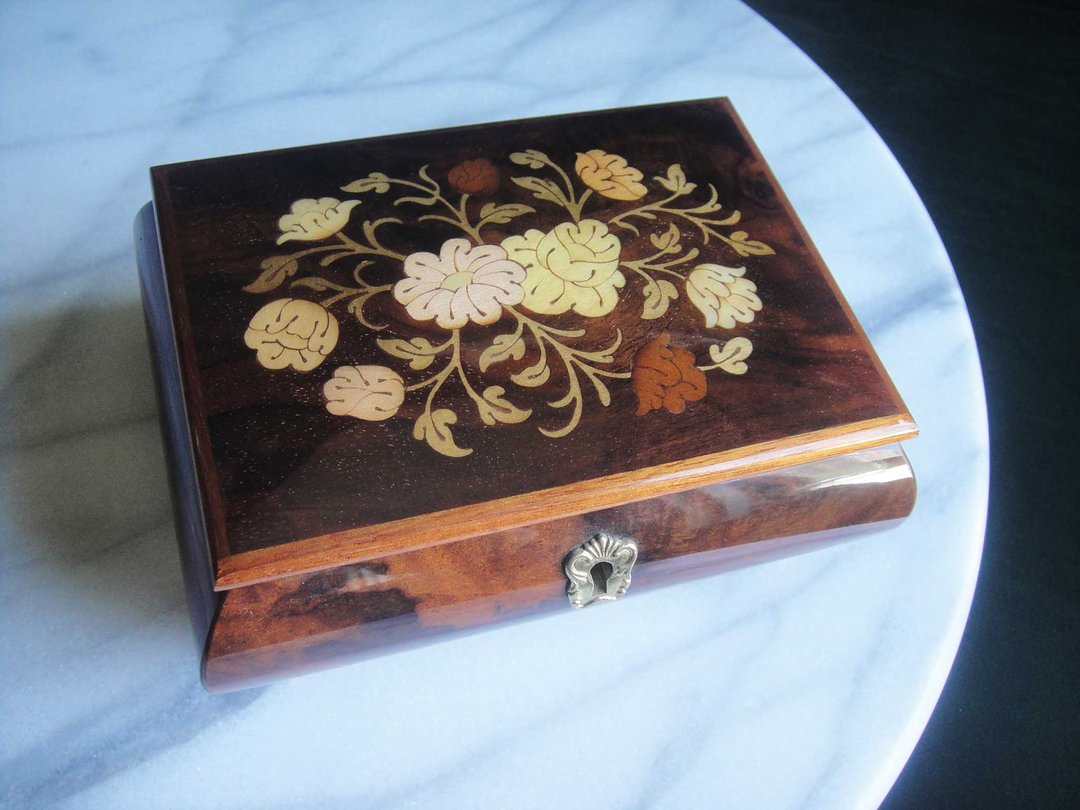 【老时光 OLD-TIME】早期二手意大利制镶嵌拚木艺术音乐珠宝盒 - 收纳用品 - 其他材质 