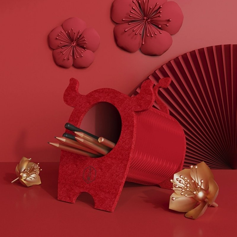 风琴笔筒 牛转干坤 - 笔筒/笔座 - 纸 红色
