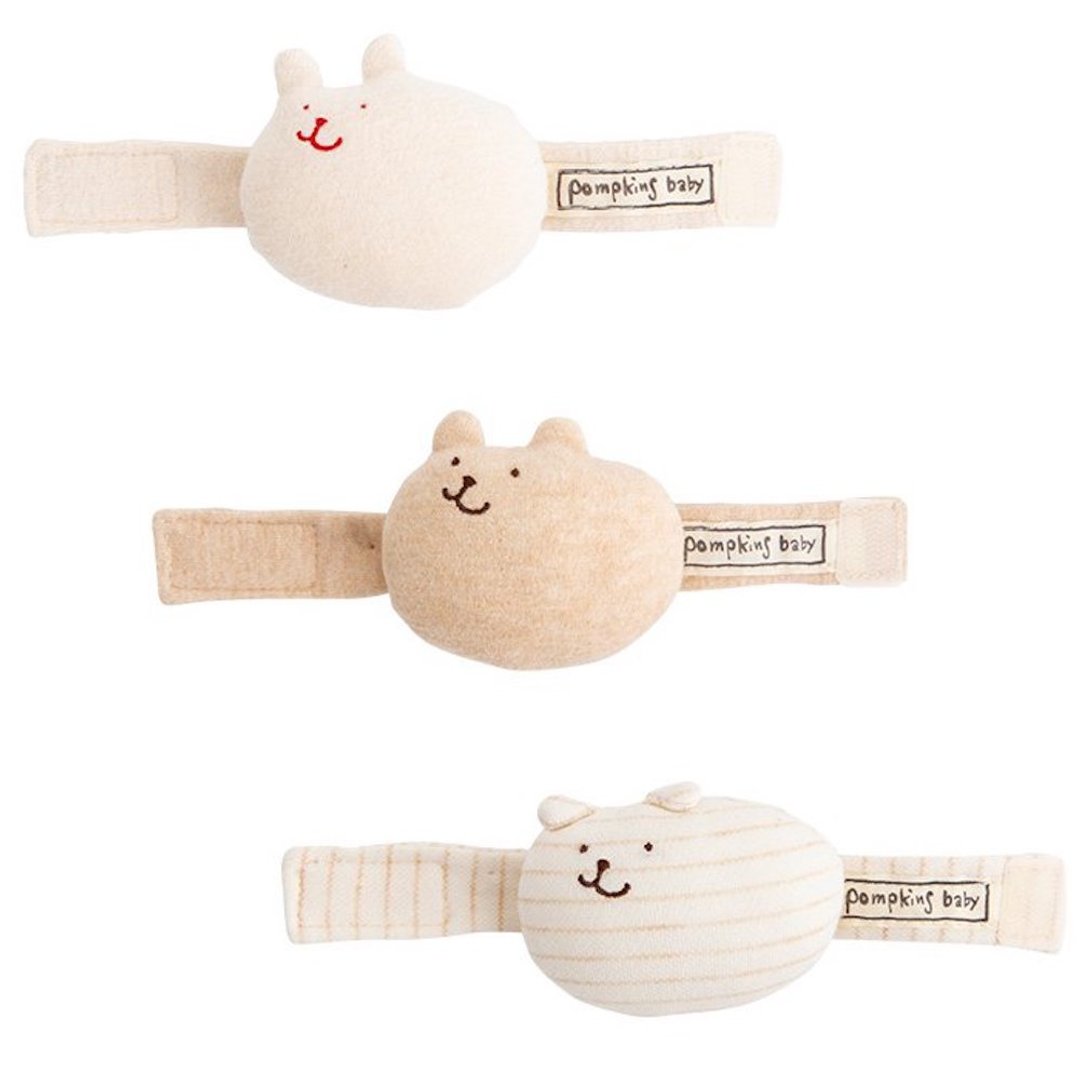 Y-1066 100% Organic Cotton Bell-filled Wrist Rattle Rabbit Rabbit Bear Bear Dog Made in Japan - 婴儿饰品 - 棉 咖啡色
