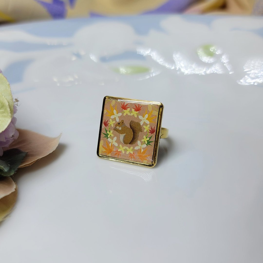 秋分 节气花砖 手作 戒指 徽章 别针 - 戒指 - 铜/黄铜 多色