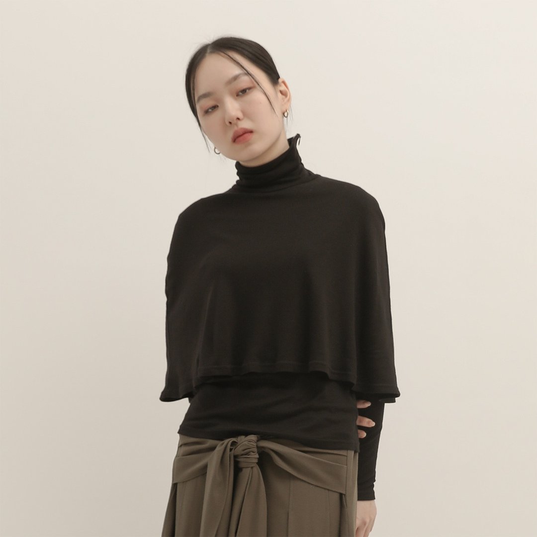 Sky_天际双层高领上衣_CLT516_黑 - 女装针织衫/毛衣 - 羊毛 黑色