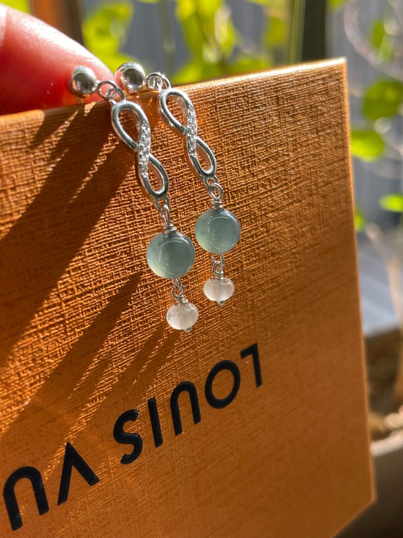 镜花//天然翡翠A货 蓝水 白翡 925银配饰 耳环 - 耳环/耳夹 - 玉石 