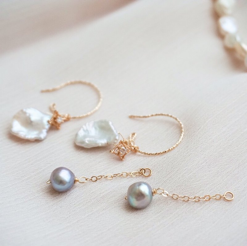 简爱天然淡水珍珠多种戴法手工制耳环agete风 - 耳环/耳夹 - 珍珠 