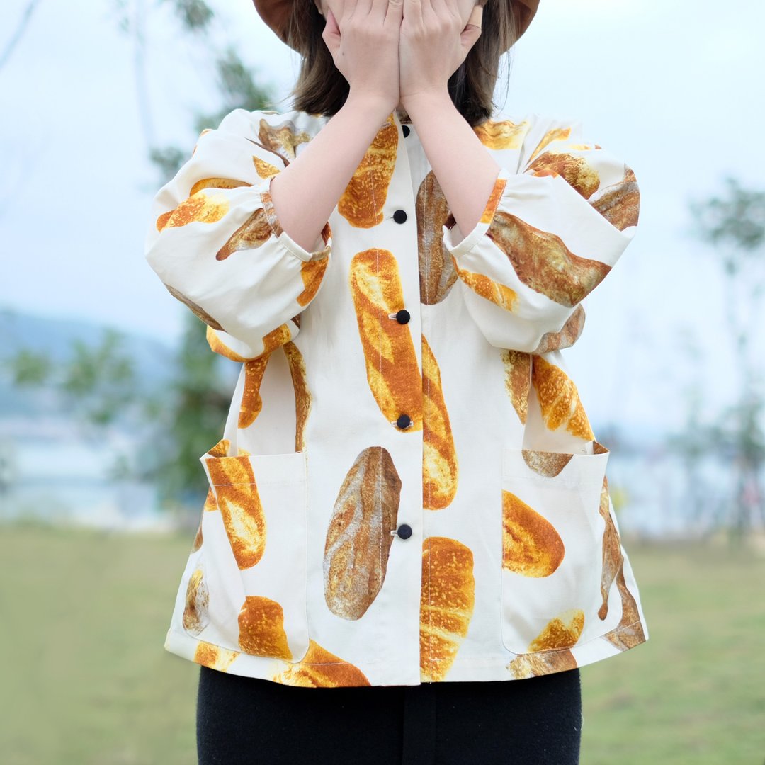 日式短板澎澎袖衬衫款  面包 - 女装上衣 - 棉 白色