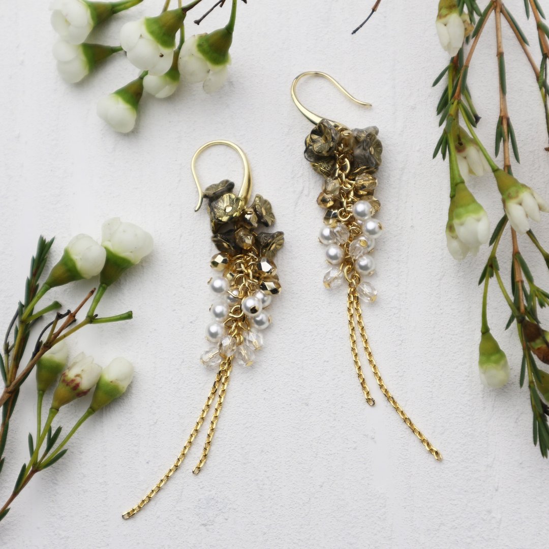 Little Flower Earrings / small flower Clip-On - 耳环/耳夹 - 玻璃 金色