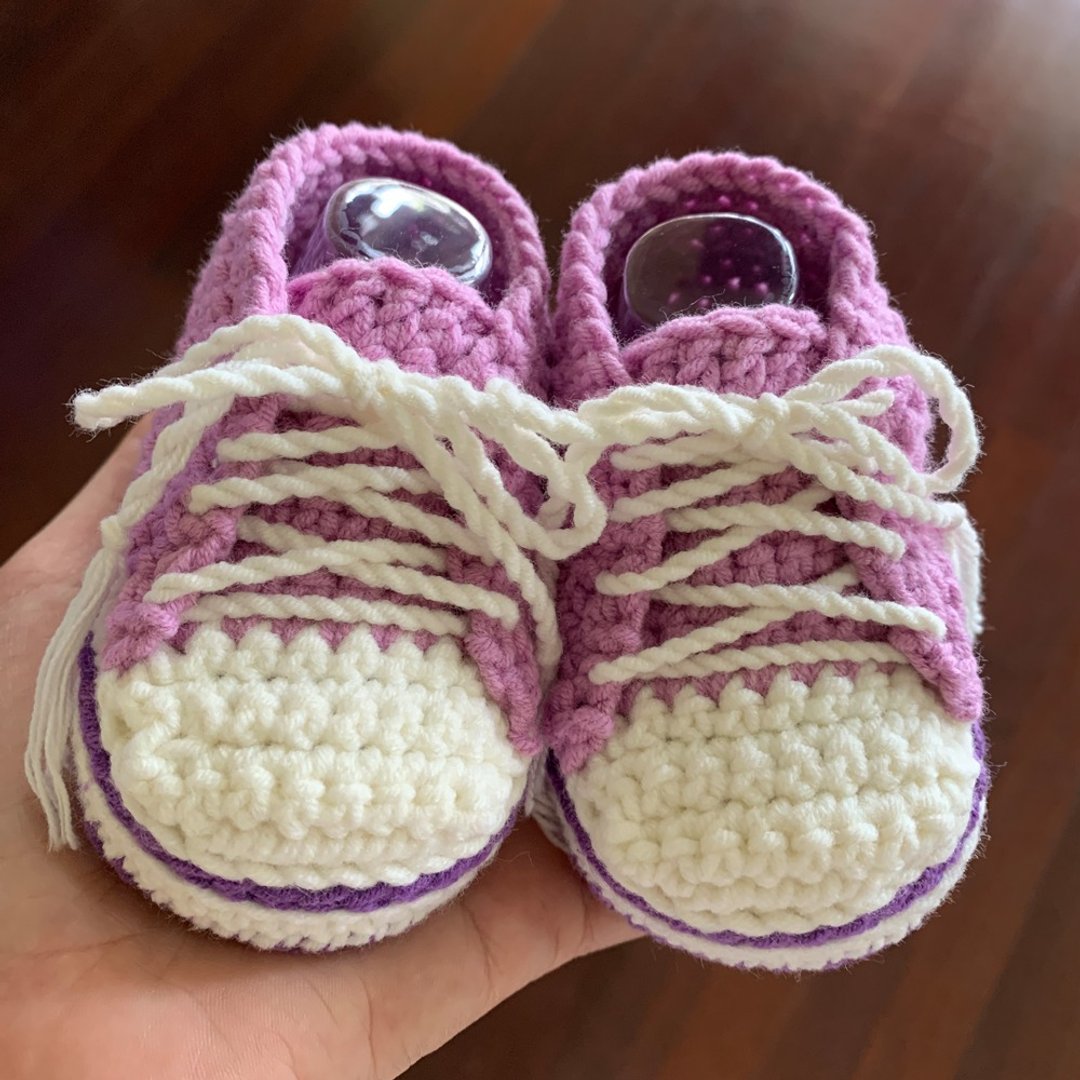 Stylish Baby Sneaker - Purple Cotton Crochet Shoes - Handmade Toddler Booties - 童装鞋 - 棉 紫色