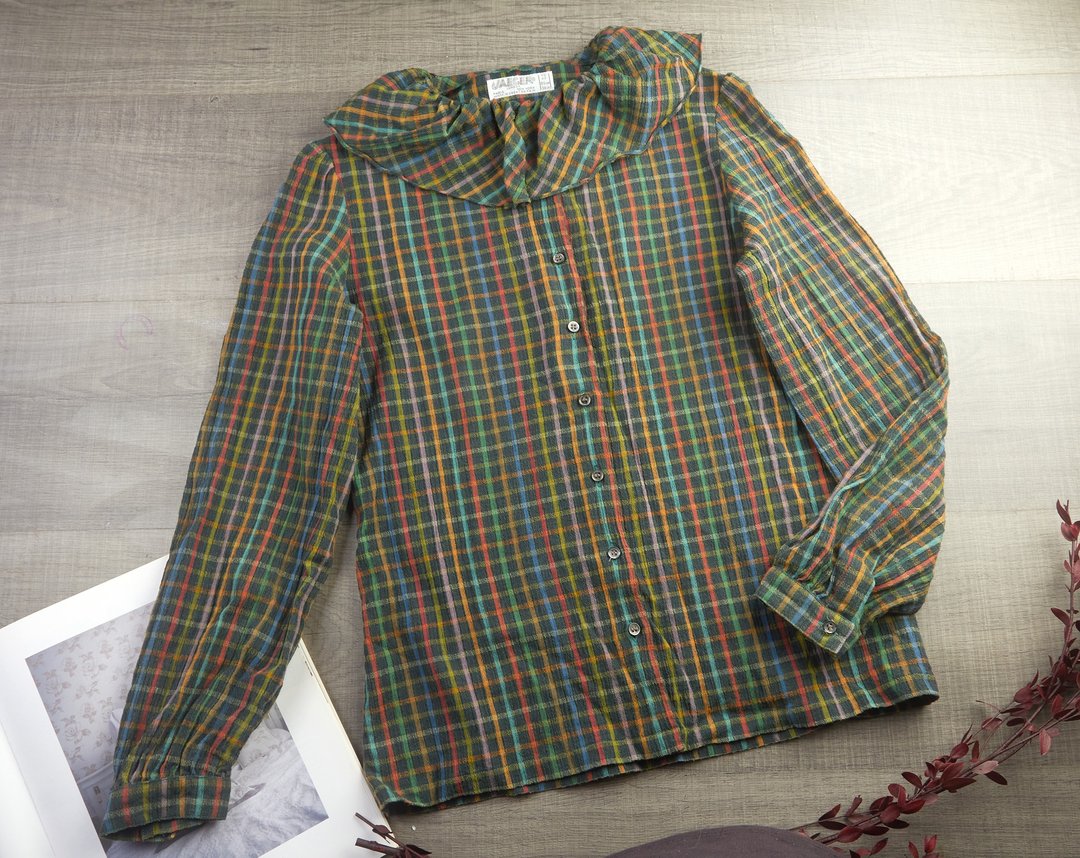 小号 | 复古女式衬衫| 女士复古服装| 复古衬衫 - 女装衬衫 - 其他材质 绿色