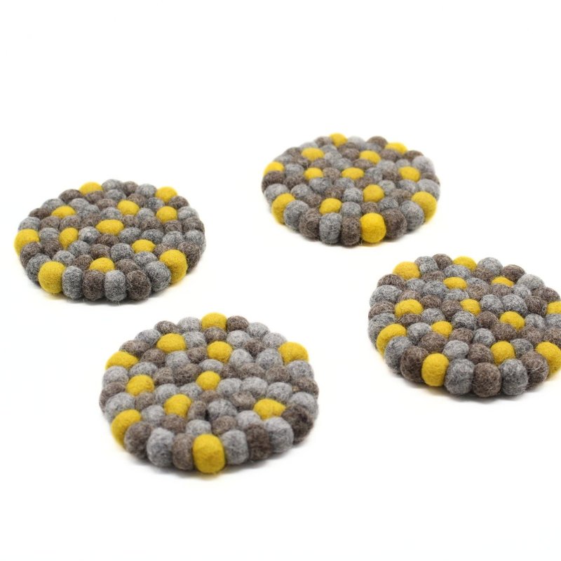 手工羊毛毡杯垫 隔热垫 圆形隔热垫 乔迁礼物 - 杯垫 - 羊毛 黄色