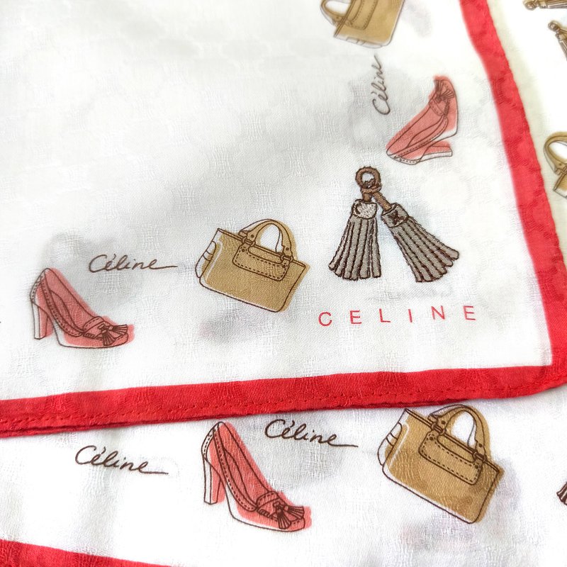 Celine 古董丝巾 女仕配件 送礼佳品 22.5 x 22.5 英寸 - 手帕/方巾 - 棉．麻 白色