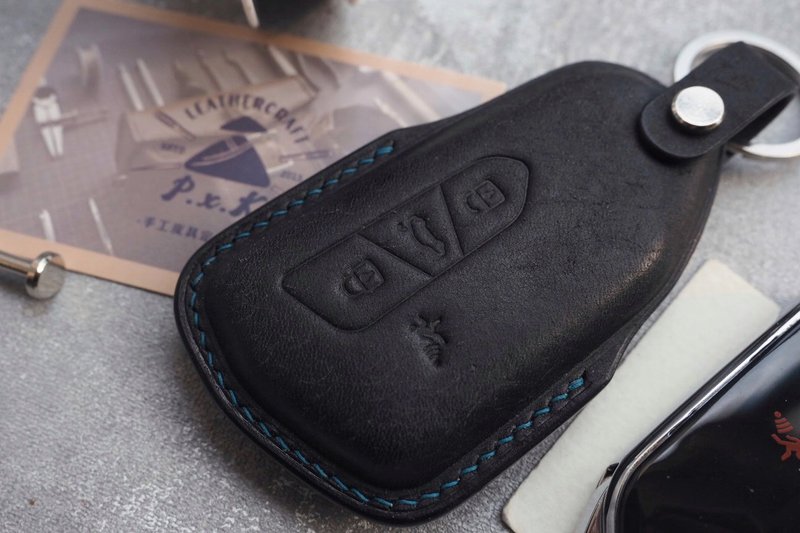大众福斯Volkswagen车钥匙套 纯手工牛皮 定制化刻字礼物 订制 - 钥匙链/钥匙包 - 真皮 黑色
