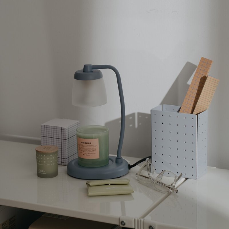 HOOOME 香氛蜡烛暖灯 - 直角玻璃款 (迷雾蓝)  融蜡灯 可调光 - 灯具/灯饰 - 其他金属 蓝色