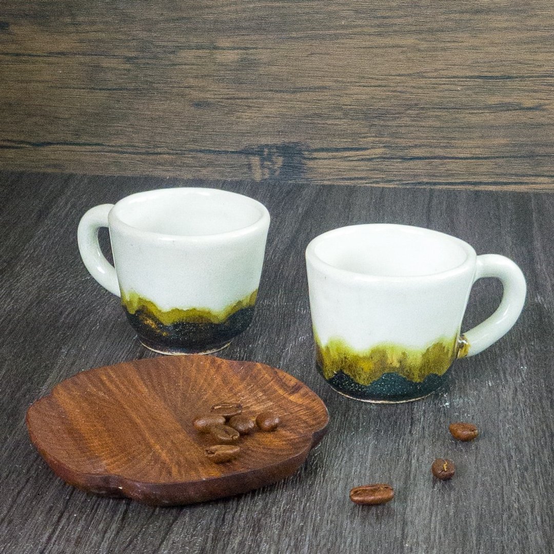 闪烁流水浓缩咖啡对杯 - 咖啡杯/马克杯 - 陶 绿色