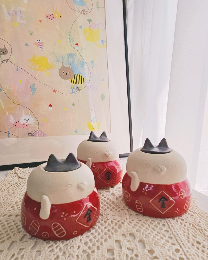 招财猫猫瓶 - 摆饰 - 陶 红色