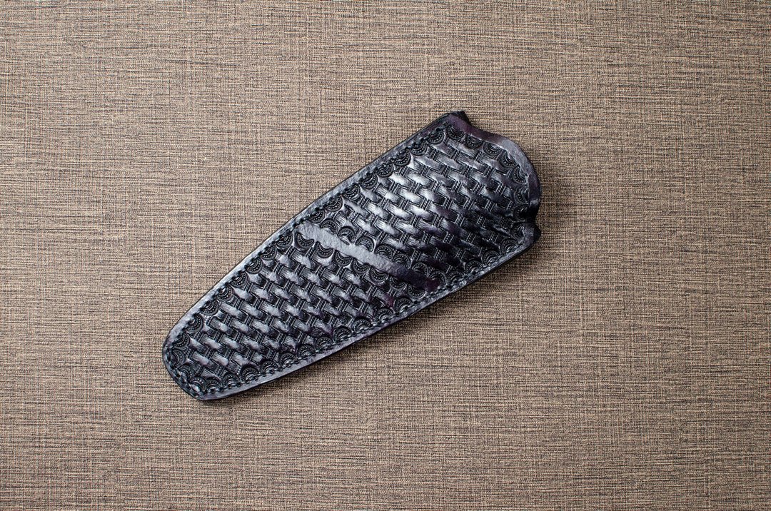 【订制款】STEELWILL Gekko 直刀定制皮鞘(黑)/编织纹满版压纹 - 餐刀/叉/匙组合 - 真皮 橘色