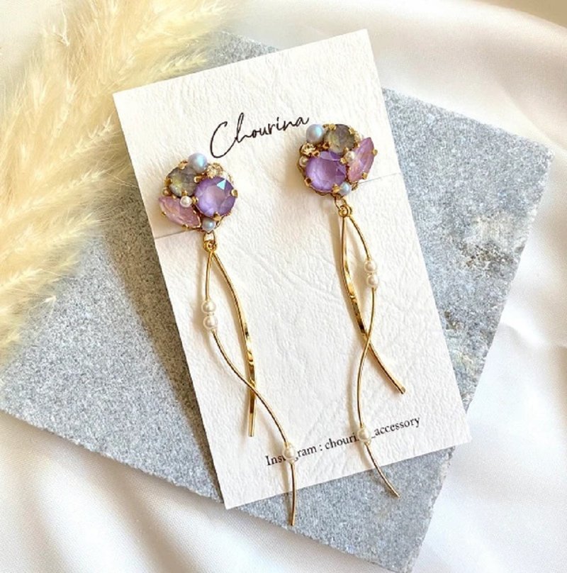 smoky pink bijou Clip-On, earrings - 耳环/耳夹 - 其他金属 粉红色