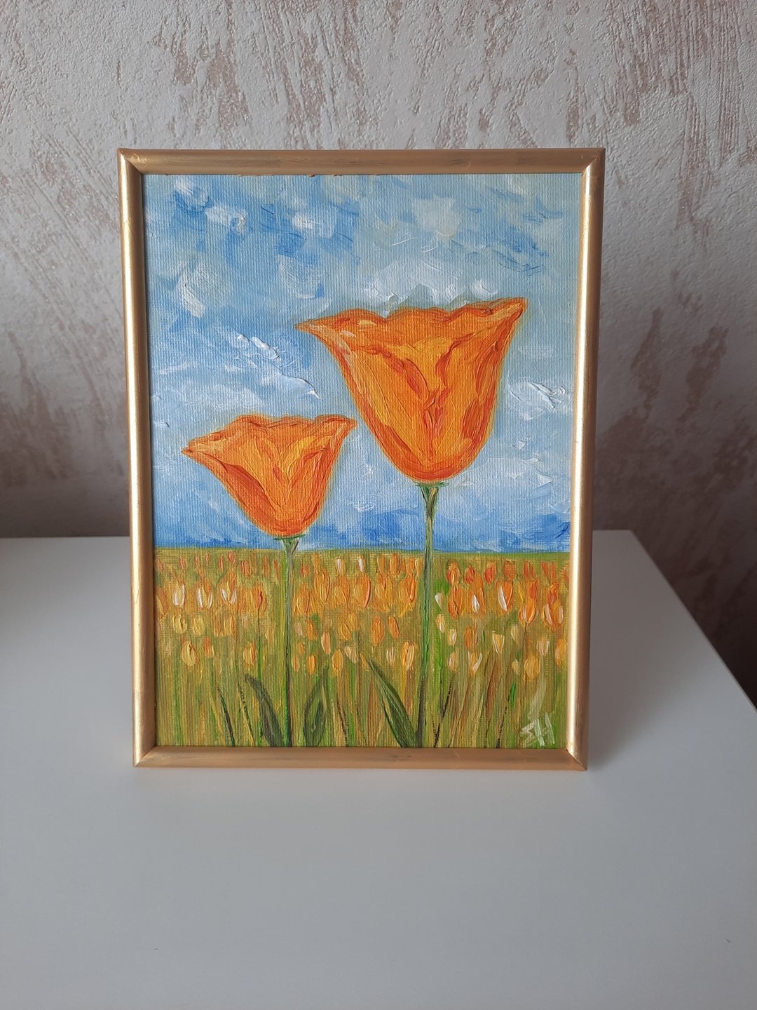 加州罂粟花油画 橙色罂粟花油画 罂粟花艺术领域 - 海报/装饰画/版画 - 棉 橘色