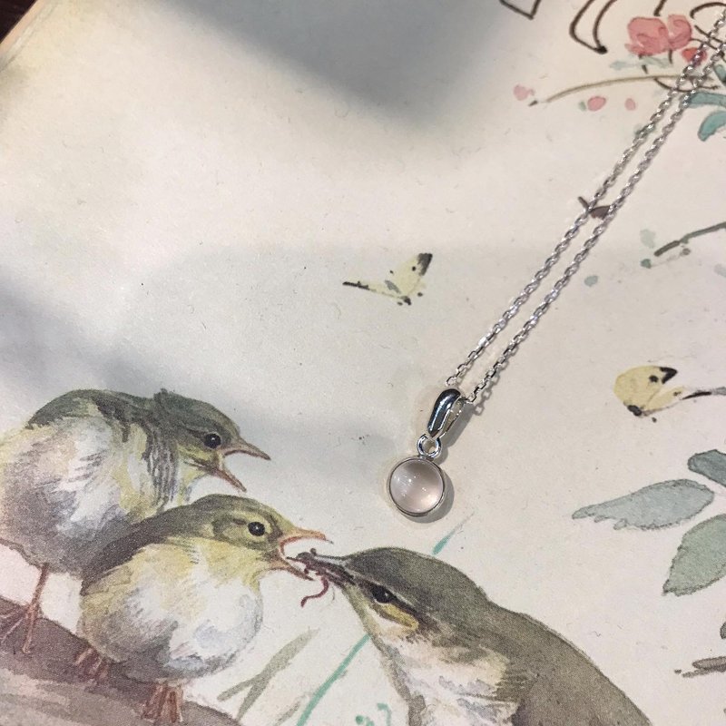 小粉晶简约包框坠/纯银坠饰/赠纯银链/Màn 工 - 项链 - 纯银 银色