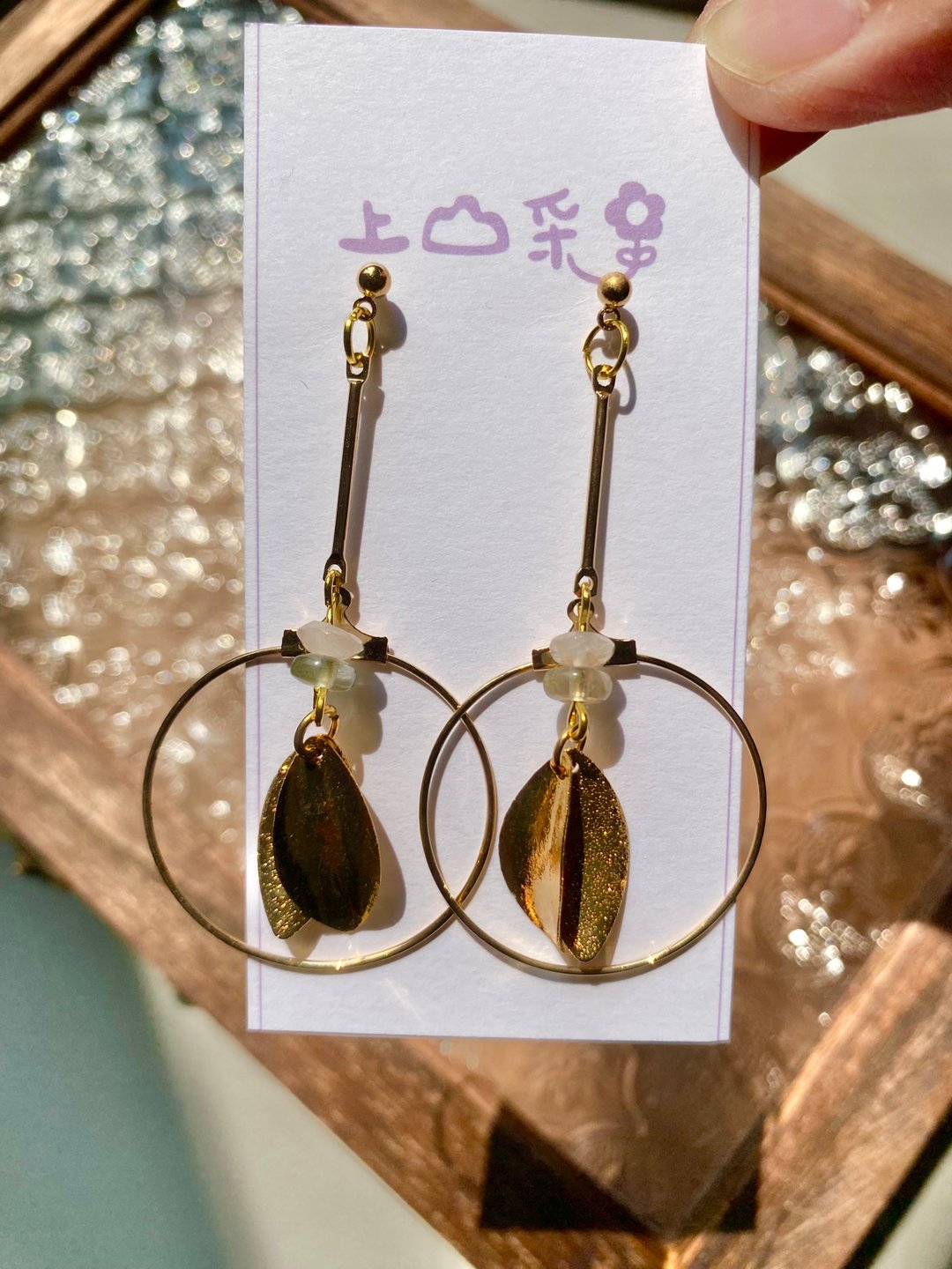 约会时光 晚宴 14K 磨砂 粉晶 天然石 长坠 耳环 耳针 改夹 定制 - 耳环/耳夹 - 宝石 金色