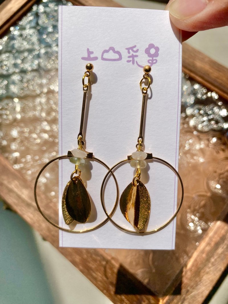 约会时光 晚宴 14K 磨砂 粉晶 天然石 长坠 耳环 耳针 改夹 定制 - 耳环/耳夹 - 宝石 金色