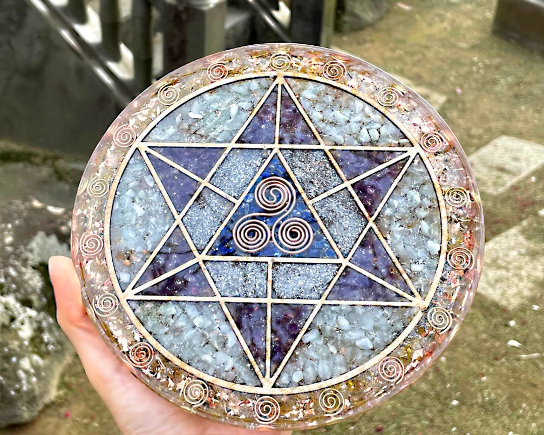 梅尔卡巴能量充电盘 | 神圣几何 | 双面加厚奥刚盘 - 摆饰 - 水晶 蓝色