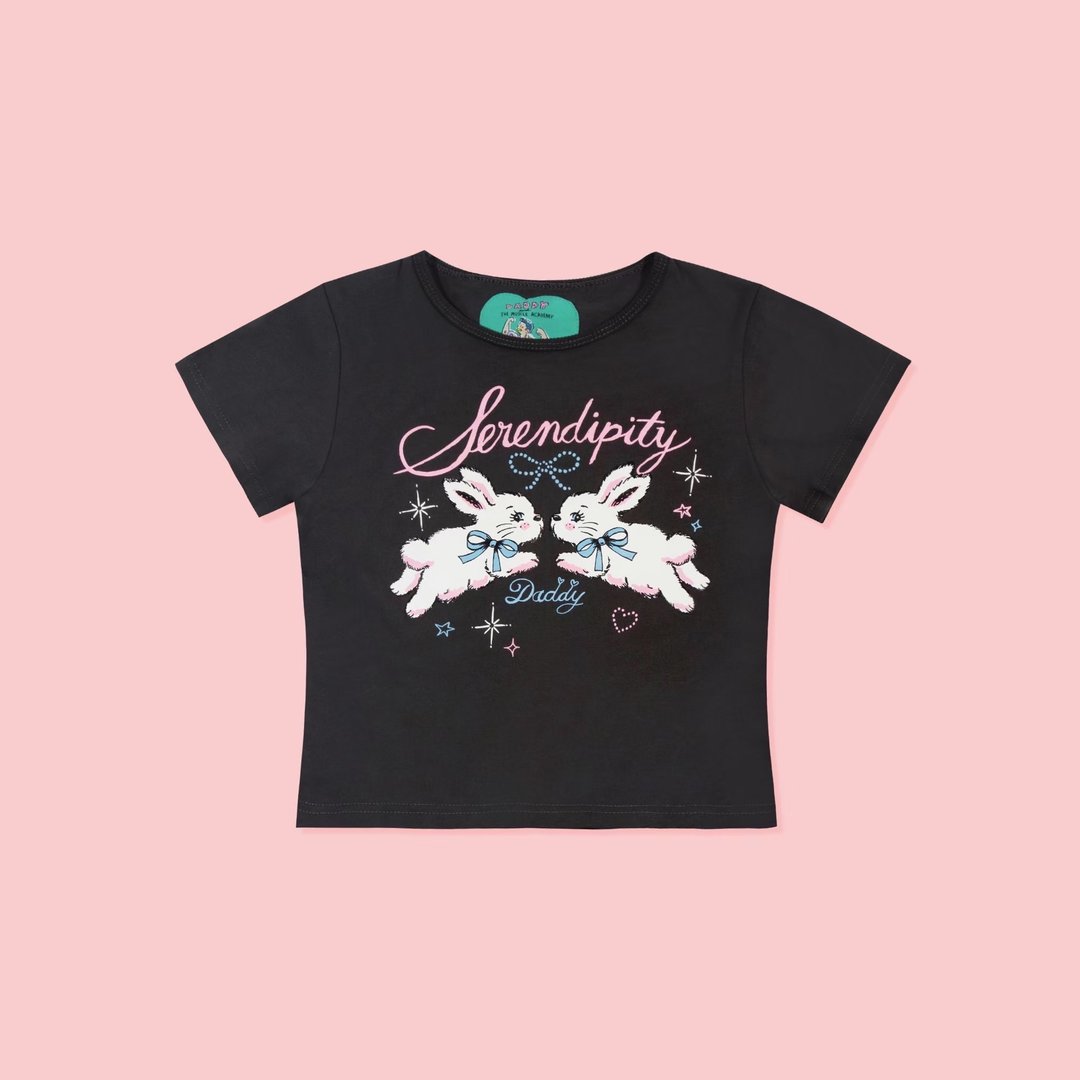 DADDY | Serendipity Top 可爱双兔图案 baby tee - 女装 T 恤 - 其他材质 