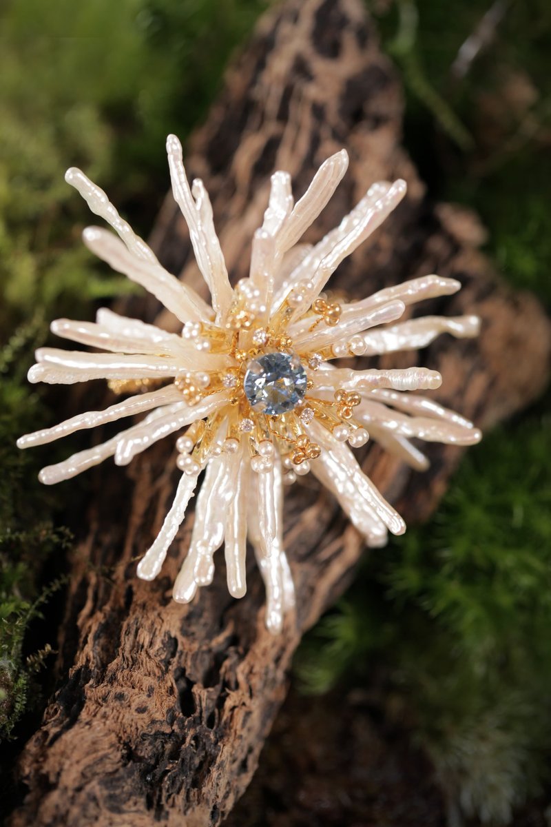 菊花手工珠宝磁扣花饰 - 胸针 - 珍珠 白色