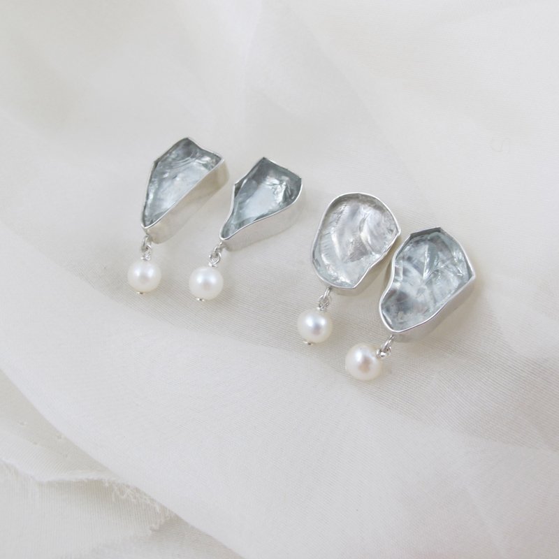 【定制化礼物】玻璃原碎珍珠耳环-可改夹式 - 耳环/耳夹 - 纯银 
