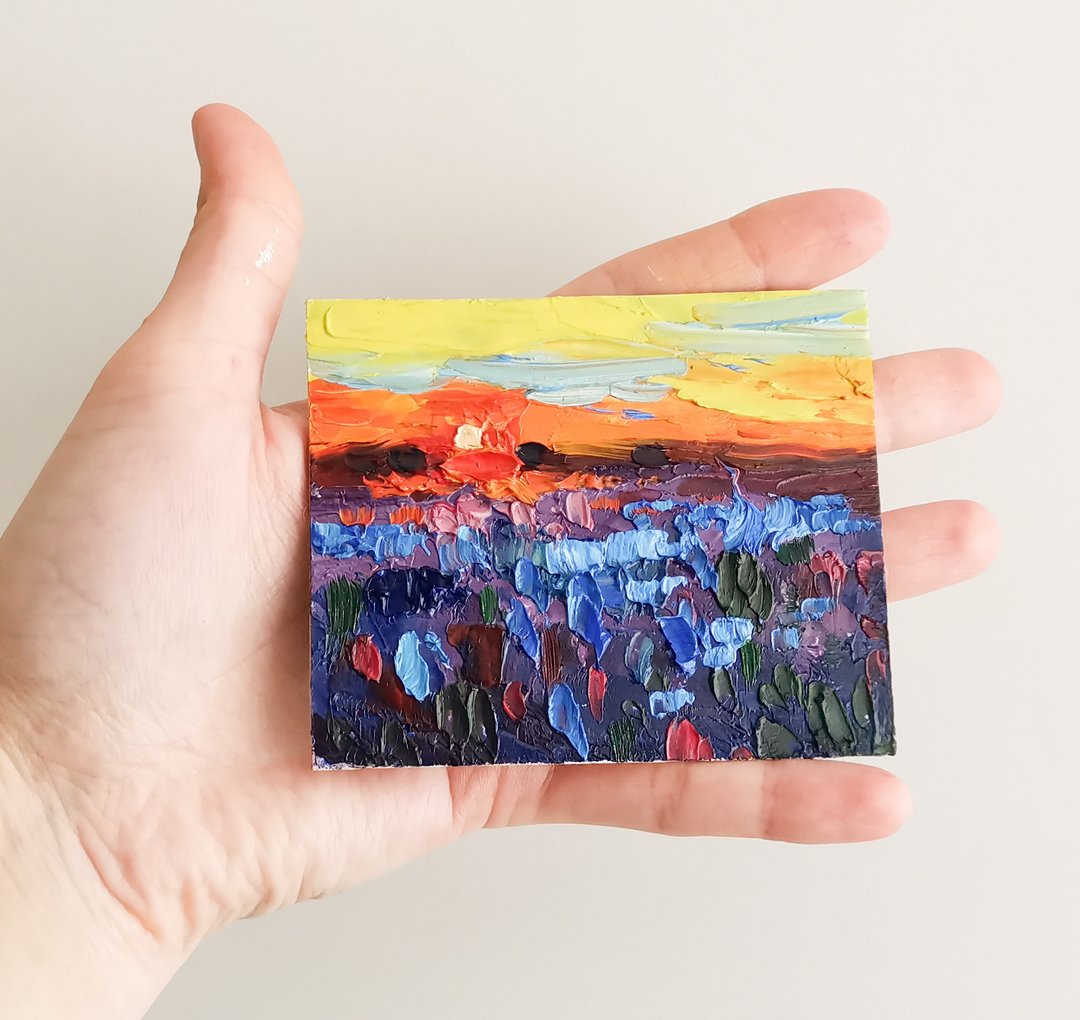 Bluebonnet Painting Sunset Original Art Impasto Oil Painting landscapes Verafe - 海报/装饰画/版画 - 其他材质 多色