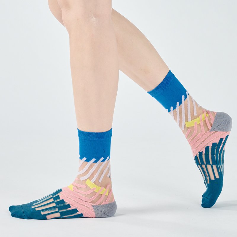 华尔滋 透明纱中筒袜 - 蓝绿(M) - 袜子 - 棉．麻 蓝色