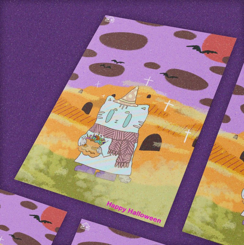 【插画明信片/卡片】万圣节飘飘喵 - 卡片/明信片 - 纸 多色