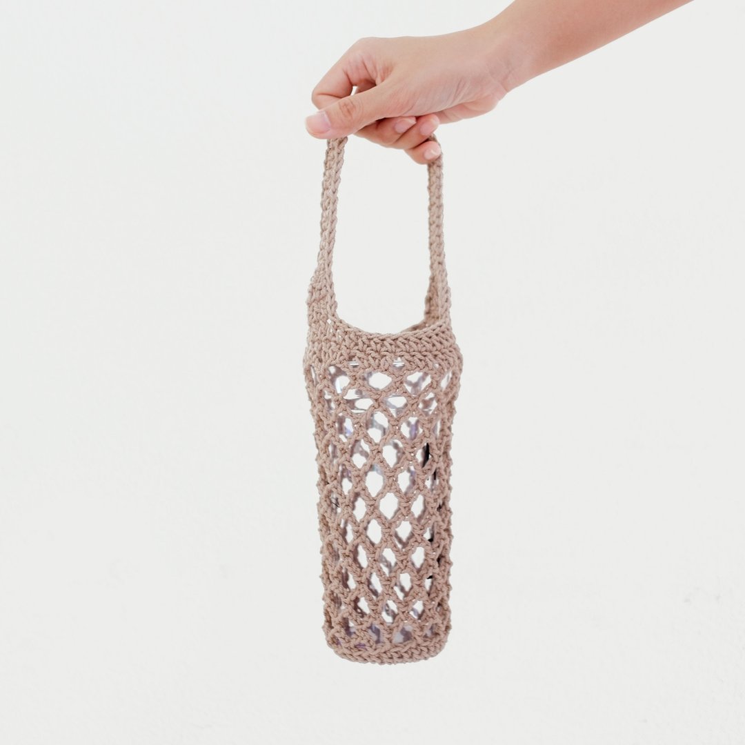 Eco-Friendly Beverage | Brown | Crochet Sleeve with Handle - 随行杯提袋/水壶袋 - 棉 卡其色