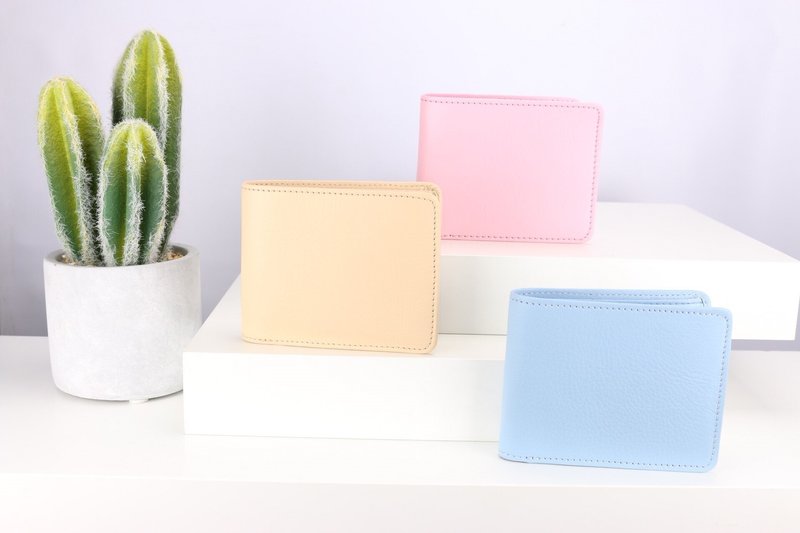 W004 Wallet+Coin pocket - Sky blue - Genuine leather - 皮夹/钱包 - 真皮 蓝色