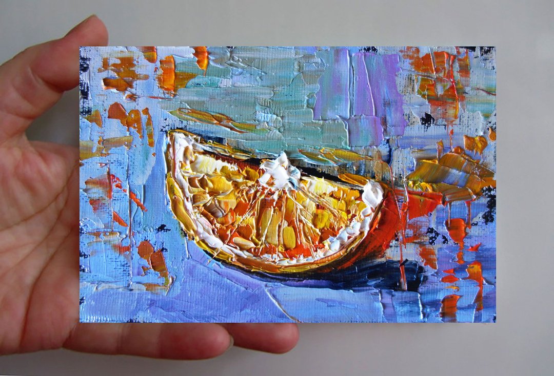 Lemon Painting Oil Fruit Original Art Food Artwork Kitchen Canvas Art - 海报/装饰画/版画 - 颜料 多色