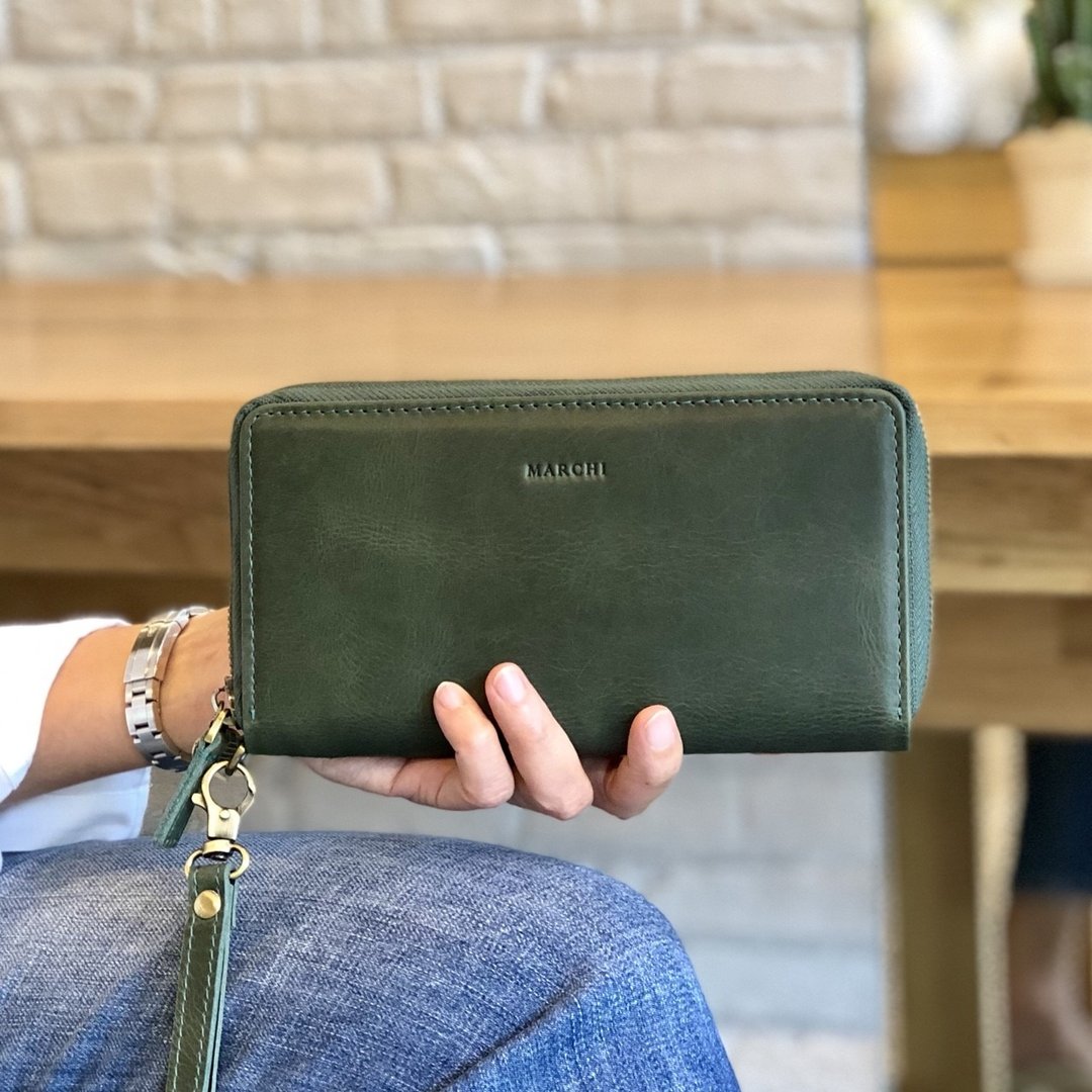 New Round Zip : Forest Green - 皮夹/钱包 - 真皮 