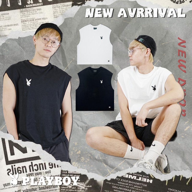 Hate Monday'' X PLAYBOY - VEST背心(PBHM-SS24V46) - 中性连帽卫衣/T 恤 - 棉．麻 银色