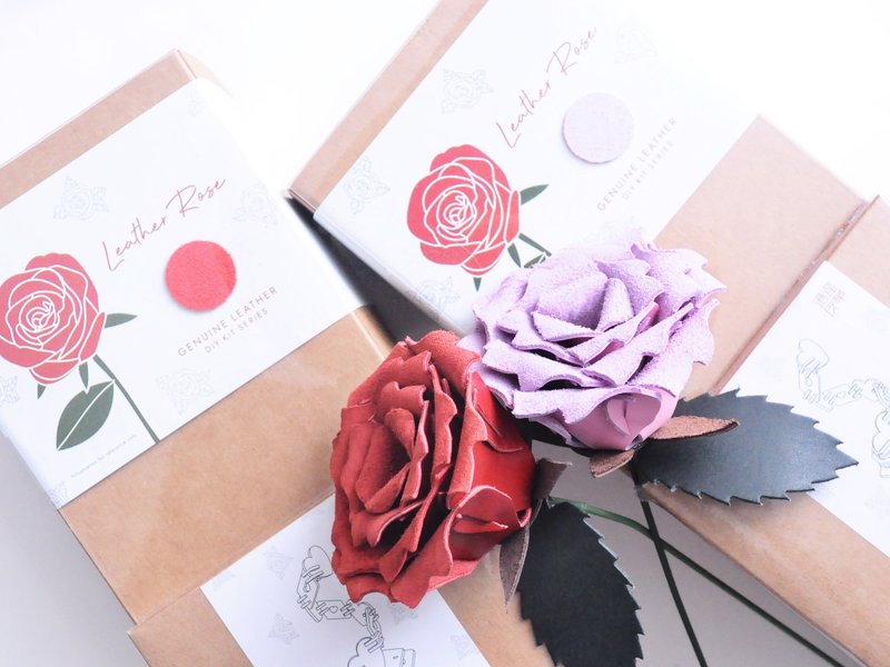 皮革玫瑰花 玫瑰红 薰衣紫粉红 皮革材料包 情人节 刻名  Rose - 皮件 - 真皮 红色