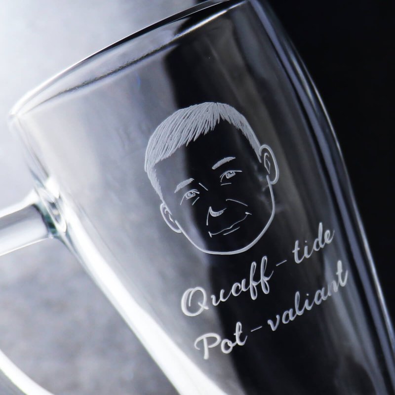 380cc【88节定制】(简易Q版)父亲节爸爸啤酒杯 - 订制画像 - 玻璃 灰色