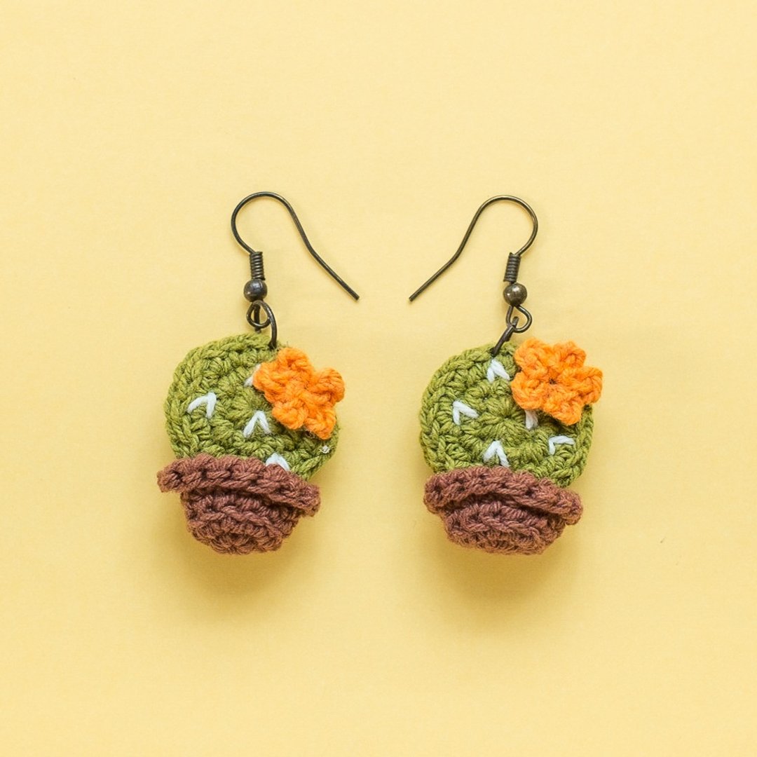 Earrings crochet fruit | The Cactus #002 - 耳环/耳夹 - 棉 绿色