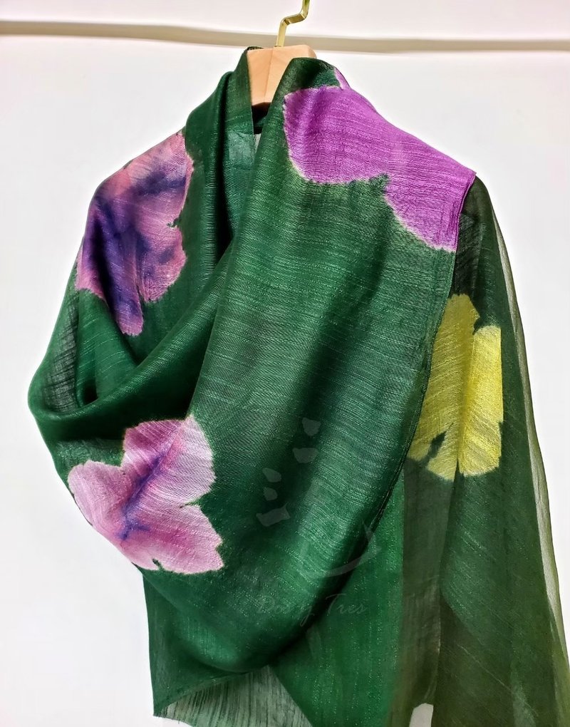 绿田里的花儿-植物染围巾 披肩 - 围巾/披肩 - 丝．绢 绿色