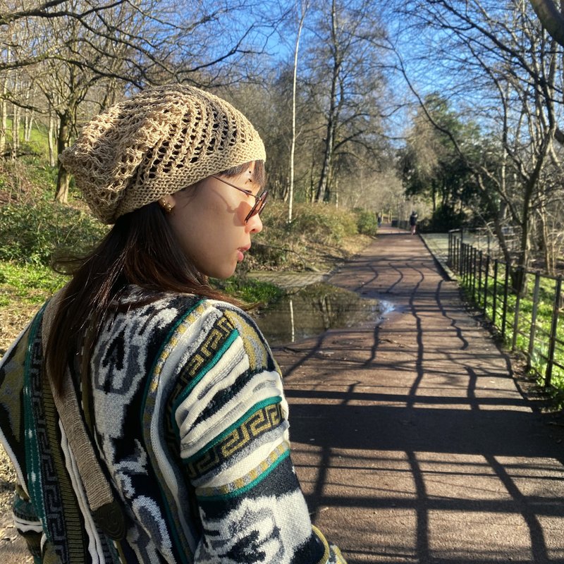 EARTH.er - HEMP DAILY系列 : 手织绵麻网网帽 beanie - 帽子 - 棉．麻 卡其色