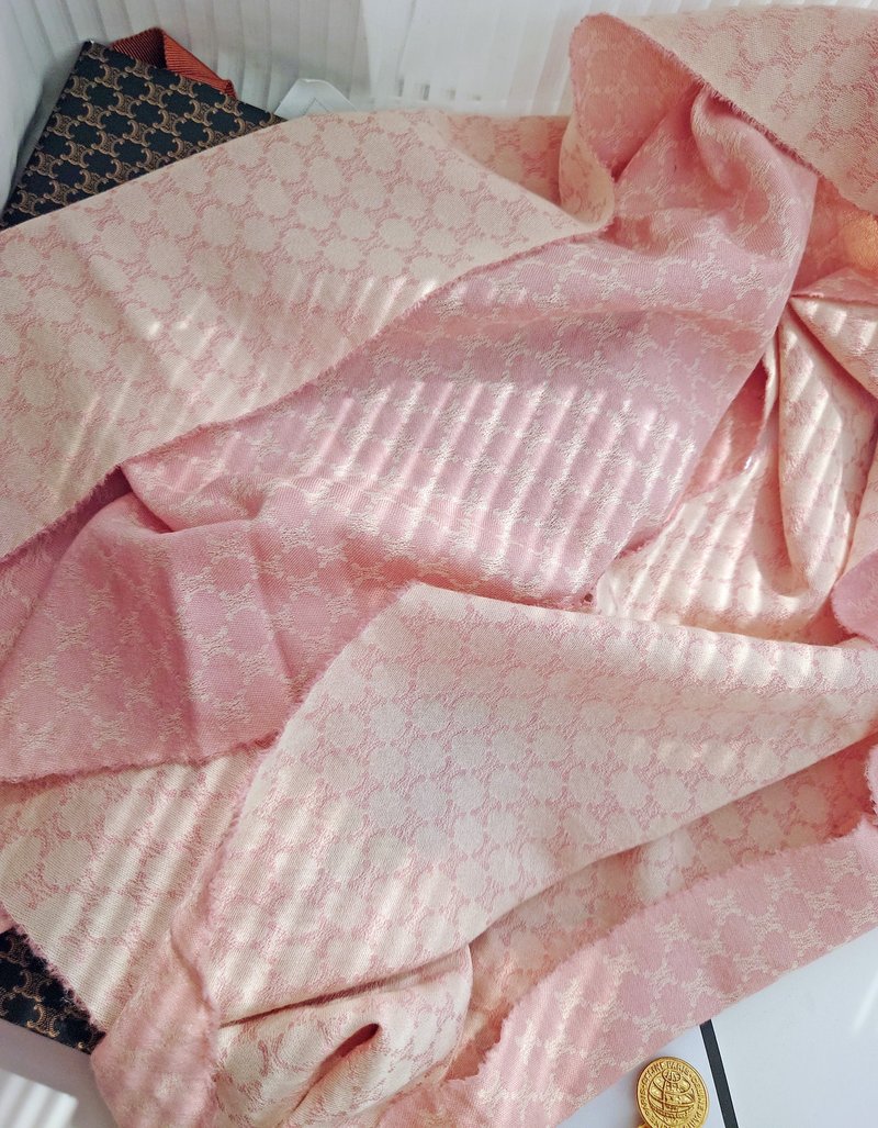 中古孤品 CELINE 老花凯旋门 羊毛 毛毯盖毯颈巾围巾领巾围脖披肩 - 围巾/披肩 - 羊毛 粉红色