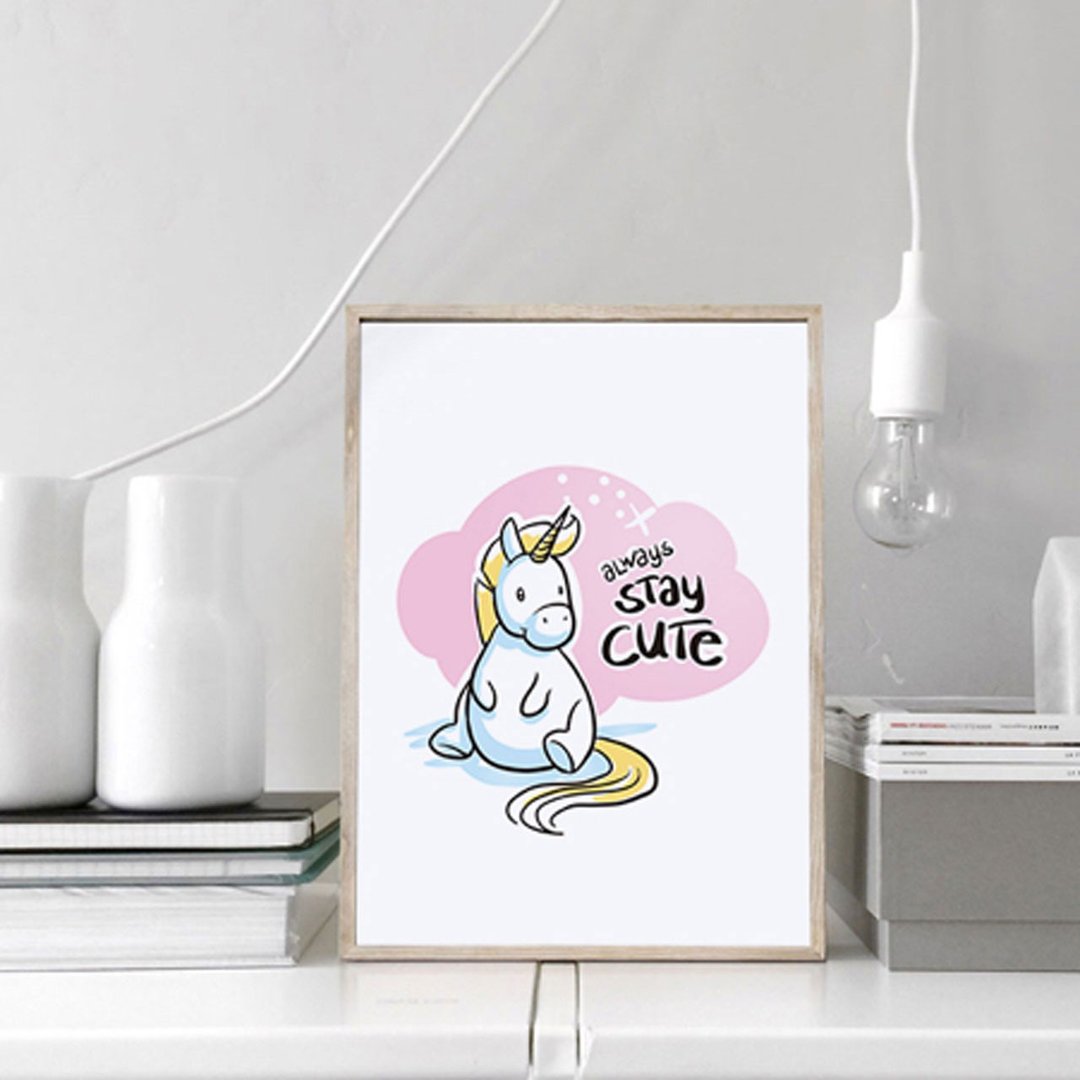 独角兽–Stay Cute - 儿童房装潢/幼稚园装潢/小儿科诊所布置 - 海报/装饰画/版画 - 其他材质 粉红色